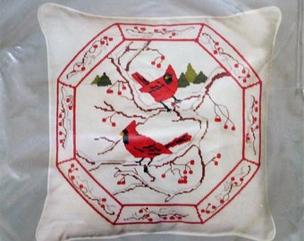 Vintage Red Cardinals Pillow CM Cross Stitch Kit 16 x 16