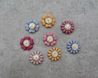 Miniature Tiny Flower Clock Faces, Set of 8, Assorted Colors 7/16"