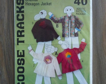 Vintage Asian Jacket Sewing Pattern by Goose Tracks 1980, 4 Applique Designs, Adult Sizes Small, Medium, Large UNCUT