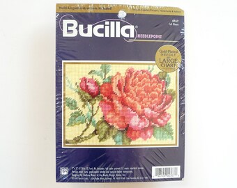 Bucilla Needlepoint "Full Bloom" Pink Rose 7" x 5" NEW