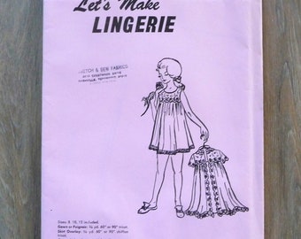 Vintage Girl's Nightgown Peignoir Set, Let's Make Lingerie #220 Sewing Pattern, Sizes 8, 10, 12 UNCUT