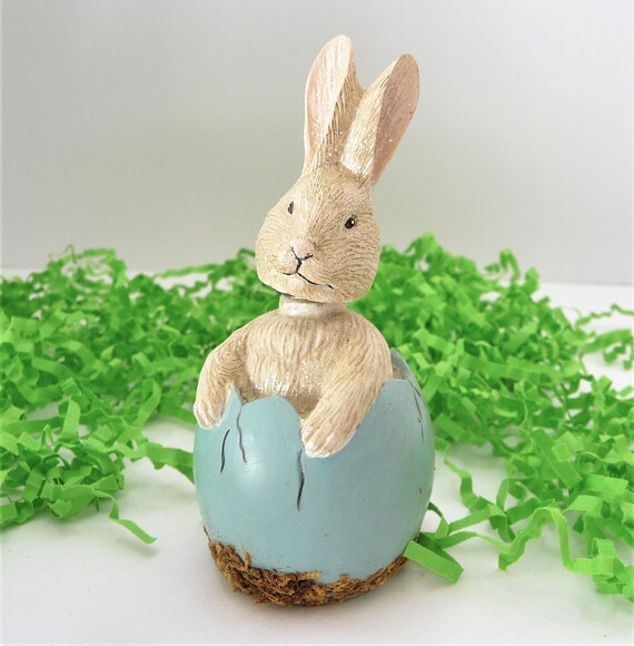 Vintage Bobblehead Bunny Figurine in Blue Egg Springy Head Etsy