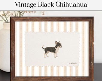 Vintage Black Chihuahua Print | Striped Dog Art