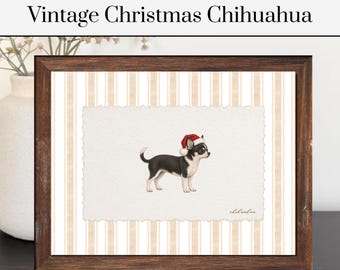 Vintage Christmas Chihuahua Print | Striped Dog Art | Pet Poster | Animal Art | Chihuahua Gift | Christmas Gift
