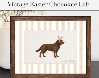 Easter Chocolate Lab Print | Chocolate Lab Poster | Vintage Striped Dog Decor | Dog Poster | Pet Poster | Pet Artwork | Dog Art