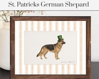 St. Patricks German Shepard Print | German Shepard Poster | Vintage Striped Dog Decor | Dog Poster | Pet Poster | Pet Artwork