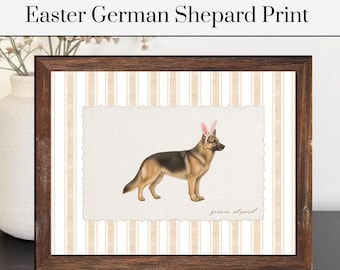Vintage Easter German Shepard Print | German Shepard Poster | Vintage Striped Dog Decor | Dog Poster | Pet Poster | Pet Artwork | St Patrick