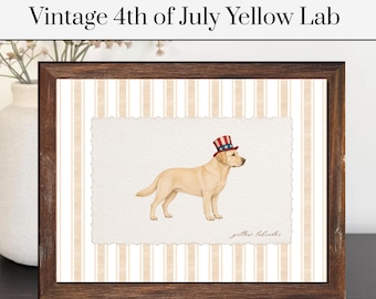 Vintage 4th of July Yellow Lab Print | Yellow Lab Poster | Vintage Striped Dog Decor | Dog Poster | Pet Poster | Pet Artwork | Dog Art