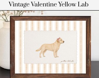Vintage Valentines Yellow Lab Print | Yellow Lab Poster | Vintage Striped Dog Decor | Dog Poster | Pet Poster | Pet Artwork | Dog Art