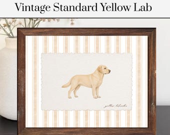 Vintage Yellow Lab Print | Yellow Lab Poster | Vintage Striped Dog Decor | Dog Poster | Pet Poster | Pet Artwork | Dog Art