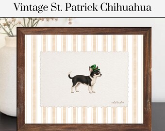 Vintage St. Patricks Chihuahua Print | Striped Dog Art | Pet Poster | Animal Art | Chihuahua Gift | Independence Day
