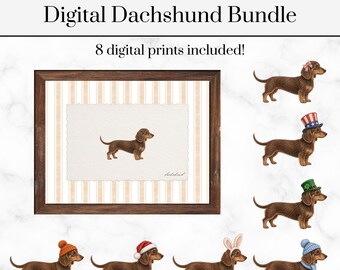 Holiday Dachshund Digital Bundle | Dachshund Poster | Holidays | Dog Poster | Pet Poster | Pet Artwork | Dog Art | Dachshunds
