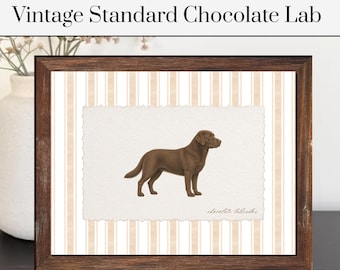 Vintage Chocolate Lab Print | Chocolate Lab Poster | Vintage Striped Dog Decor | Dog Poster | Pet Poster | Pet Artwork | Dog Art