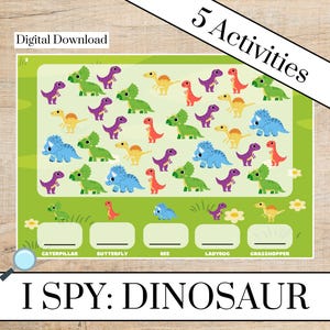 I Spy Dinosaur Counting Activity | Dinosaur Printable Counting Worksheets | Homeschool, Preschool, Pre-K, Kindergarten Activities