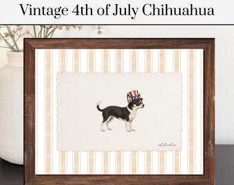 Vintage 4th of July Chihuahua Print | Striped Dog Art | Pet Poster | Animal Art | Chihuahua Gift | Independence Day