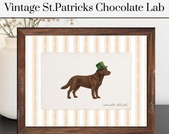 St. Patricks Chocolate Lab Print | Chocolate Lab Poster | Vintage Striped Dog Decor | Dog Poster | Pet Poster | Pet Artwork | Dog Art