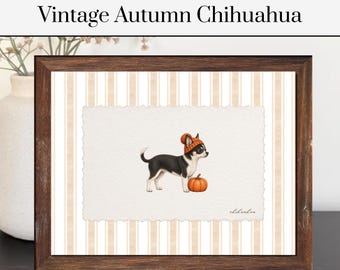 Vintage Autumn Chihuahua Print | Striped Dog Art | Pet Poster | Animal Art | Chihuahua Gift