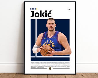 Nikola Jokic Poster | Denver Nuggets | Nuggets Poster | NBA Poster | Basketball Poster | Basketball Wall Art | Boys Decor | Sports | NBA