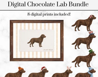 Holiday Chocolate Lab Digital Bundle | Chocolate Lab Poster | Holidays | Dog Poster | Pet Poster | Pet Artwork | Dog Art