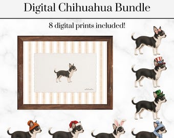 Holiday Chihuahua Digital Bundle | Chihuahua Poster | Holidays | Dog Poster | Pet Poster | Pet Artwork | Dog Art | Chihuahuas