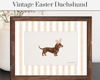 Vintage Easter Dachshund Print | Striped Dog Art | Pet Poster | Animal Art | Dachshund Gift | Easter Gift