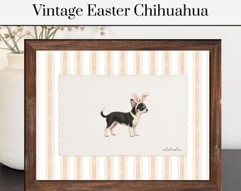 Vintage Easter Chihuahua Print | Striped Dog Art | Pet Poster | Animal Art | Chihuahua Gift | Easter
