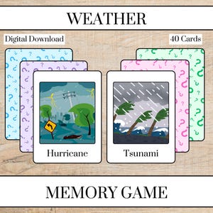 Jeu de mémoire météo | Jeu d'association météo | Correspondance d'images | Correspondance de mots | Jeu de cartes mémoire | Ferme d'activités préscolaires | Montessori