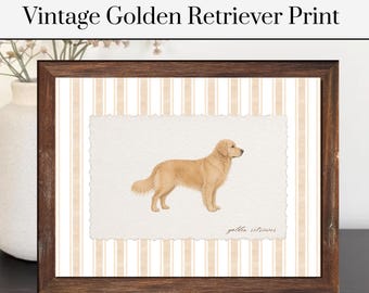 Vintage Golden Retriever Print | Golden Retriever Poster | Vintage Striped Dog Decor | Dog Poster | Pet Poster | Pet Artwork | Dog Art