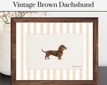 Vintage Brown Dachshund Print | Striped Dog Art