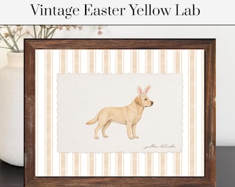 Vintage Easter Lab Print | Yellow Lab Poster | Vintage Striped Dog Decor | Dog Poster | Pet Poster | Pet Artwork | Dog Art