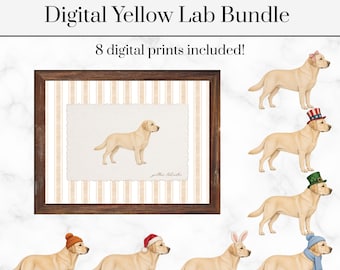 Holiday Yellow Lab Digital Bundle | Yellow Lab Poster | Holidays | Dog Poster | Pet Poster | Pet Artwork | Dog Art