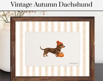 Vintage Autumn Dachshund Print | Striped Dog Art | Pet Poster | Animal Art | Dachshund Gift | Autumn Gift