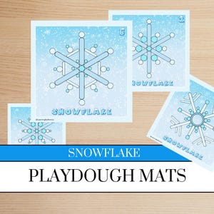 Tapetes de massinha de modelar floco de neve | Tapetes de massinha de modelar floco de neve | Tapetes de massinha de modelar de inverno | Atividade de inverno Montessori para impressão Habilidade motora fina de floco de neve