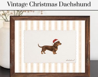 Vintage Christmas Dachshund Print | Striped Dog Art | Pet Poster | Animal Art | Chihuahua Gift | Christmas Gift