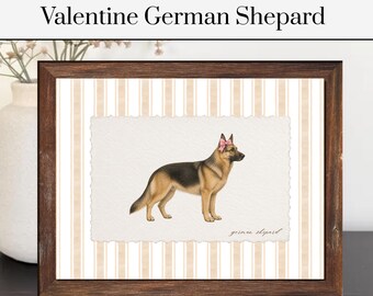 Valentine German Shepard Print | German Shepard Poster | Vintage Striped Dog Decor | Dog Poster | Pet Poster | Pet Artwork