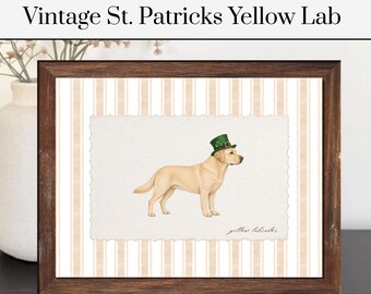 Vintage St. Patricks Yellow Lab Print | Yellow Lab Poster | Vintage Striped Dog Decor | Dog Poster | Pet Poster | Pet Artwork | Dog Art