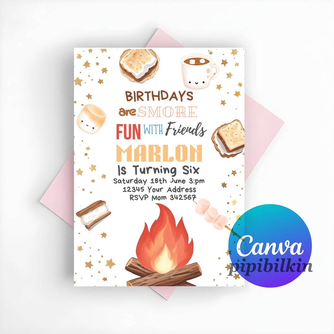 Smore Birthday Invitation Editable Smore Bonfire Invitation Camping Are ...