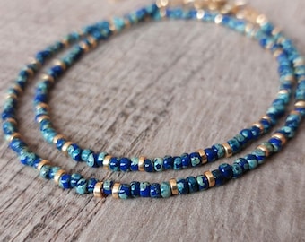 Miyuki cobalt blue natural look glassbeads necklace,blue choker necklace,seedbeads necklace,blue jewelry,glass pearl necklace,women,thin