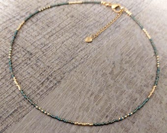 Collier ras du cou en perles de verre Miyuki Delica vert métallisé mat, perles de 2 mm, collier fin et court, style bohème, pour femme.