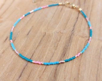 Pulsera/tobillera fina Miyuki Delica verde/rosa, pulsera para mujer, tobillera pequeña y fina, oro o plata, tobillera multicolor, cadena para el pie con cuentas de vidrio.