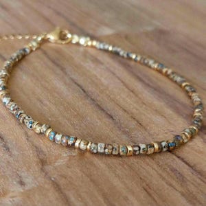 Fußkettchen/Armband aus braunen Glasperlen in natürlicher Optik, japanischen Miyuki Picasso-Saatperlen, braunem Gold, braunem Silber, Boho-Armband, Fußkette, Damen, Geschenk.