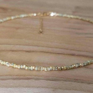 Tiny beads necklace,stainless steel,tiny glass beads, boho style,unisex necklace,beaded necklace,beachy,beige/yellow
