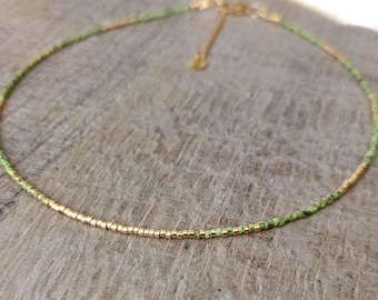 Tiny 2 mm green glass beads necklace, green Miyuki glass beads, Japanese Miyuki glass beads, Boho, Miyuki Delica glass beads, layered necklace, gift