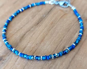 Anklet with various shades of blue, blue anklet, silver or gold, Stainless Steel, cobalt blue anklet, 3mm glass seed beads, women/ladies/girls.