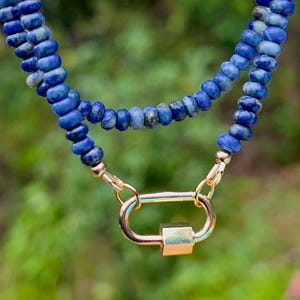 Lapis Beaded Necklace with Gold Carabiner
