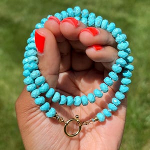 Blue Turquoise Charm Clasp Necklace | Turquoise Beaded Necklace | Womens Beaded Charm Clasp Necklace | Blue Turquoise Beaded Necklace