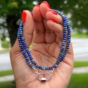 Lapis Lazuli Silver Carabiner Necklace | Blue Beaded Carabiner Necklace | Womens Beaded  Carabiner Necklace | Blue Beaded Necklace