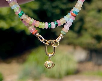 Candy Jade Beaded Gemstone Necklace with Oval Carabiner