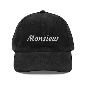 Vintage Corduroy Cap for Stylish Outfits, Casual Hats for Men with &quot;Monsieur&quot; embroidered, Unique Gift, Trendy Embroidered Cap, Great [...]