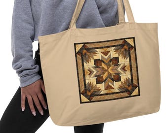 Organic Canvas Tote Bag – Large Quilt Pattern Market Bag